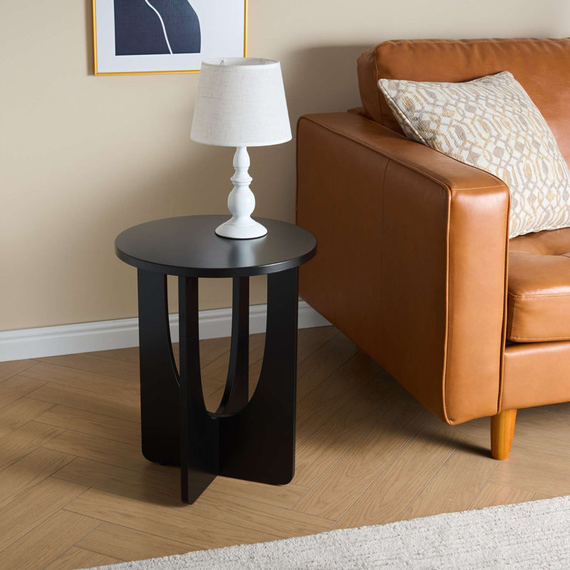 Round Side End Table – Wooden Accent Side Table with Compact Slim Design for Living Room, Bedroom, or Office, Black