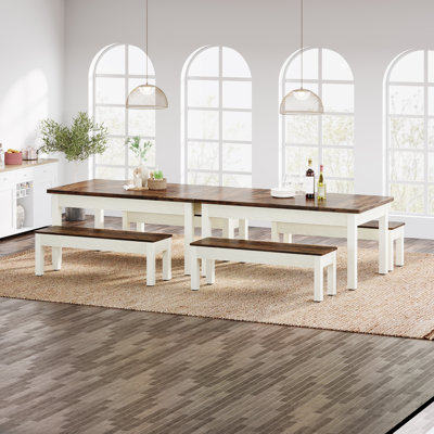 Ensemble de table de salle à manger en bois 3 pièces avec 2 bancs