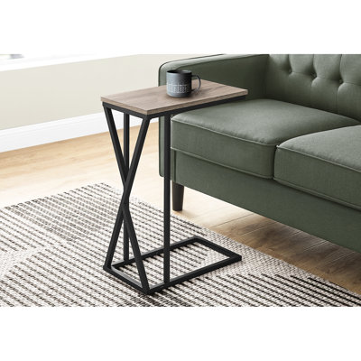 Contemporary Taupe End Table - With Metal Detail Snack Top And Frame