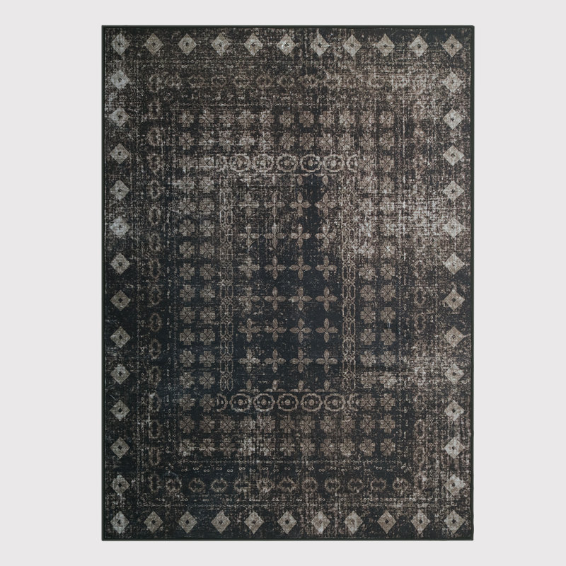 Tapis gris anthracite / noir Modern Bohemian, Rectangle 5 pi x 7 pi