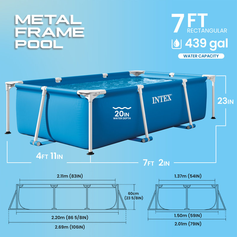 Piscine hors-cour extérieure rectangulaire 14,75 pi x 33 po Intex, L 7 pi 2 po x l 4 pi 11 po x H 23 po