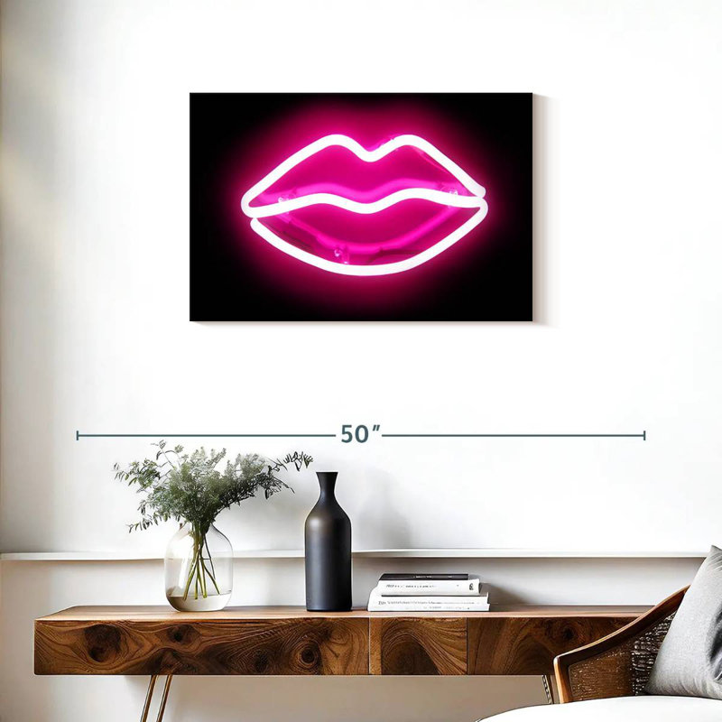 Shuttleworth Neon Lips Pink On Black, 20" H x 30" W