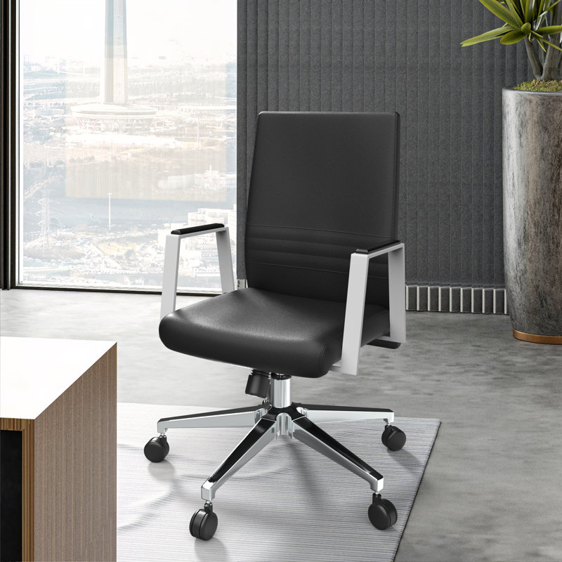 Fauteuil de bureau rembourré en cuir Waide, Noir