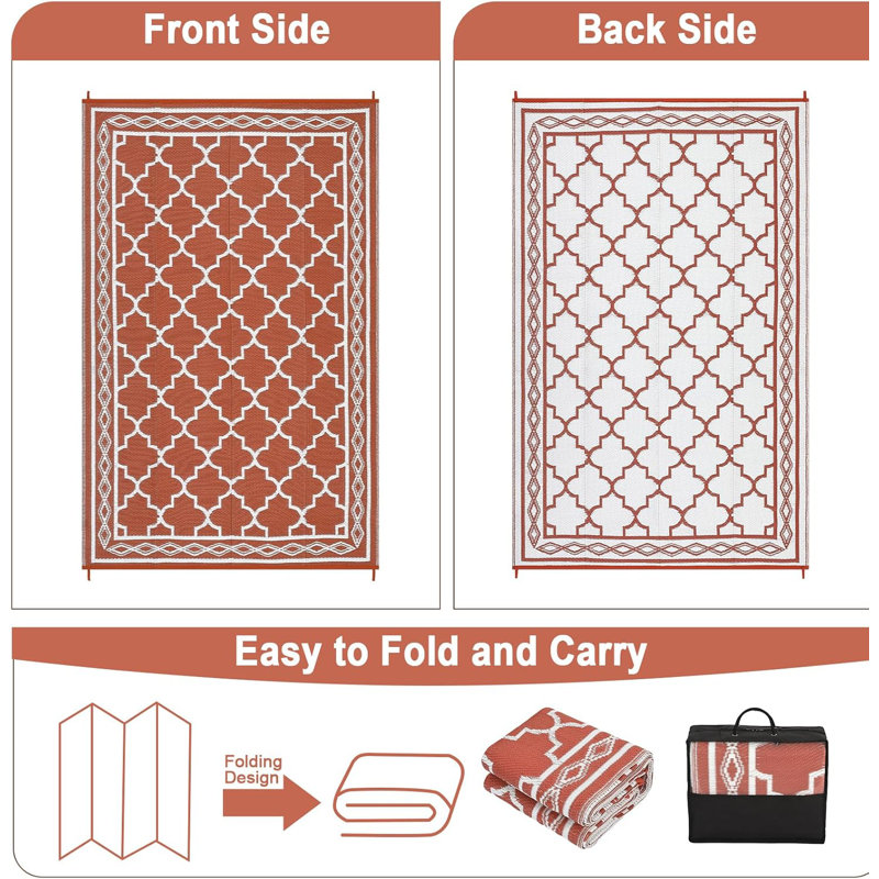 Waterproof Outdoor Plastic Straw Rug – Modern Geometric Patio, Camping & RV Mat with Portable Bag and 4 Stakes