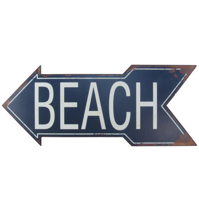 Large Metal to the Beach Arrow Tin Metal Sign Nautical Seaside House Fl Coastal Home Decor