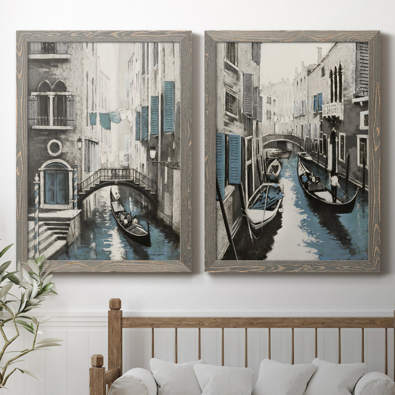 Venise I - ensemble de 2 reproductions d'art, H 44 po x l 31 po x P 1 po, Toile avec cadre gris, Pas de tapis