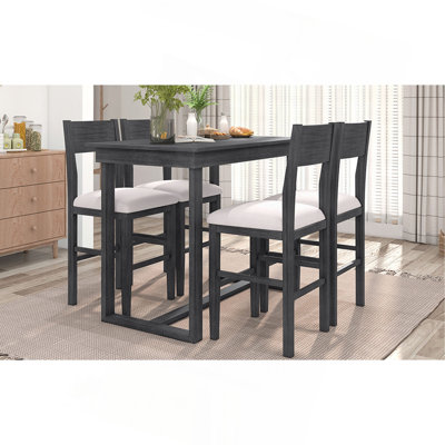 Farmhouse Counter Height 5-Piece Dining Table Set With 1 Rectangular Dining Table And 4 Dining Chairs For Small Places