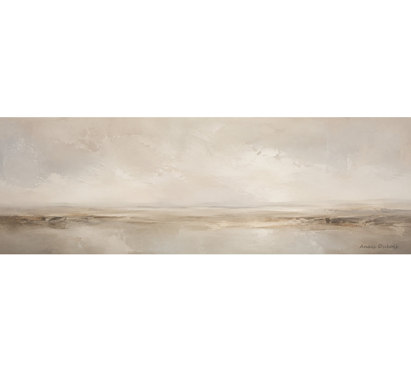 «Faded Coastal Morning Neutral Abstract Landscape», art mural sur toile tendue, L 48 po x H 16 po x P 1,5 po