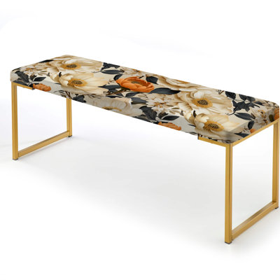 Vintage Boho Flower Symphony - Floral Upholstered Gold Bench