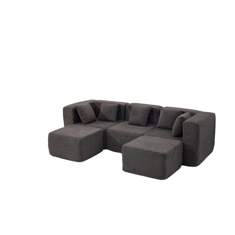 Canapé modulaire en chenille de 103 po avec repose-pieds Horgan, canapé modulaire en mousse à compression, siège profond sans assemblage