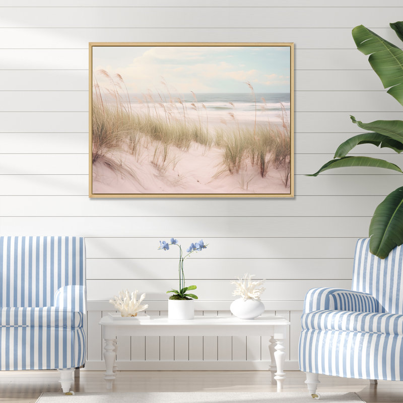 «Ocean Spring Bliss Tender Pastel Beach Grass» - art mural de plage côtière pour le salon, H 34 po x l 44 po