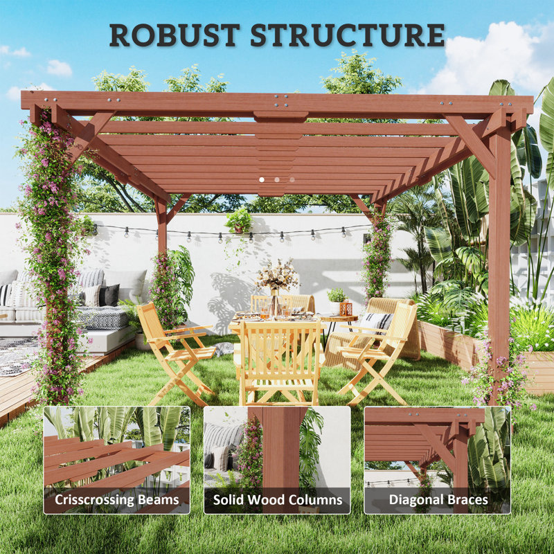 11' x 12.5' Outdoor Pergola, Wood Pergola Gazebo Grape Trellis with Stable Structure for Climbing Plant Support, Patio, Deck, Backyard, Lawn