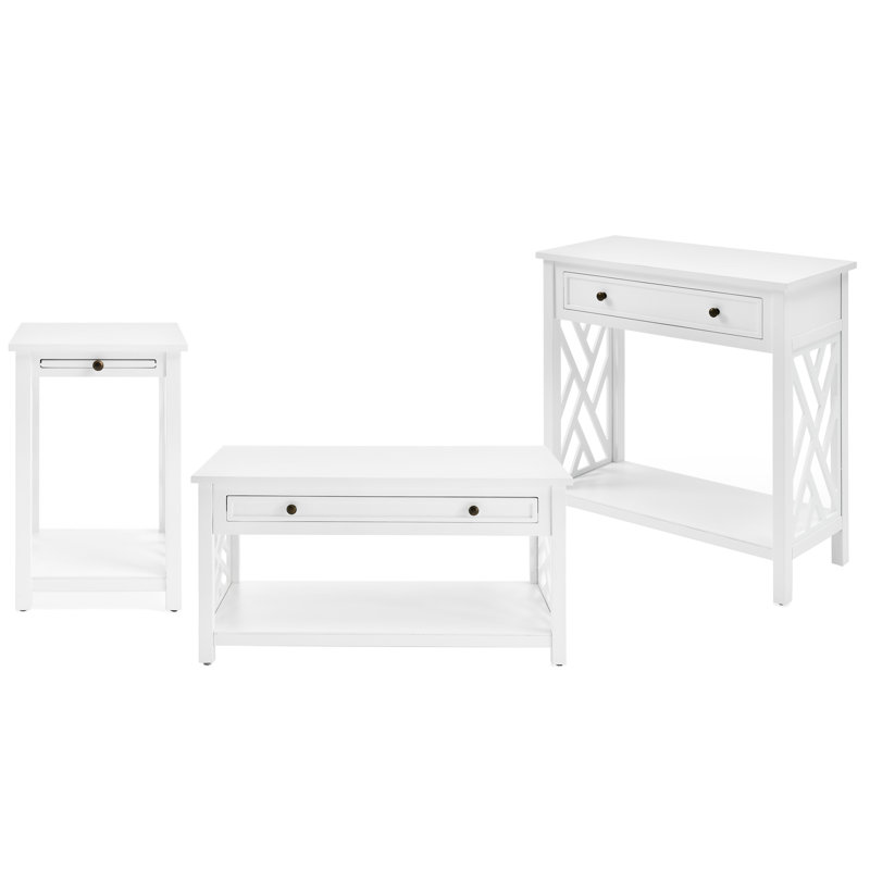 3 - Piece Living Room Table Set, White