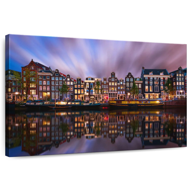 Crépuscule sur le canal Sirci Amsterdam, H 8 po x l 12 po
