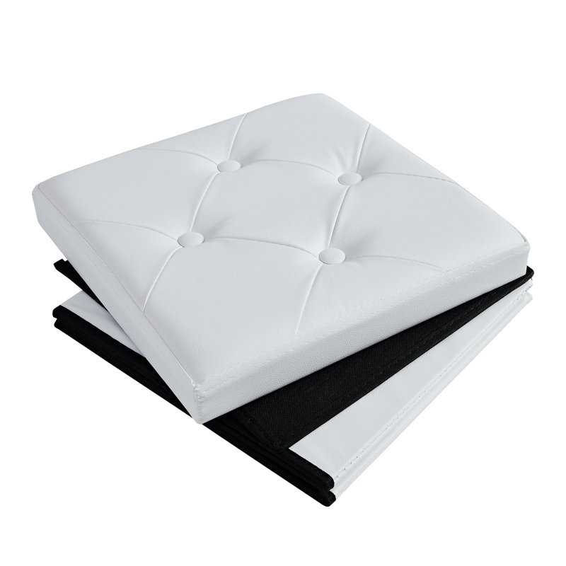 Naiome 38cm Wide Faux Leather Tufted Square Solid Colour Ottoman with Storage, White Faux Leather