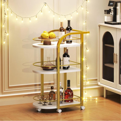Three story bar cart, home bar service cart with fence and wheels