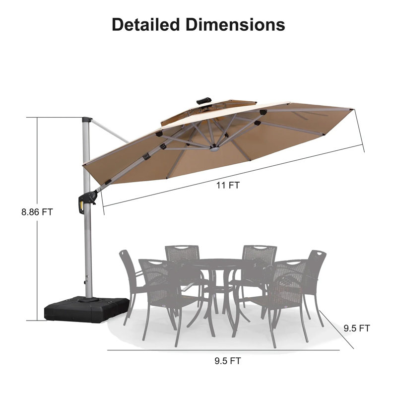 Parasol en porte-à-faux à énergie solaire 11 po, Beige