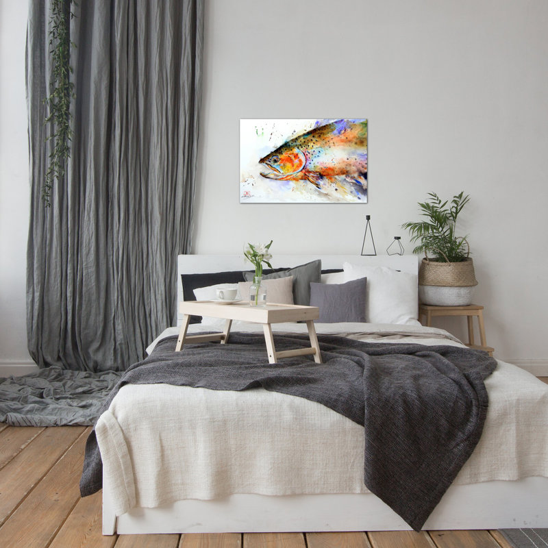 Poisson, reproduction d'art sur toile tendue, H 18 po x l 26 po x P 1,5 po, Pas de tapis, Toile tendue