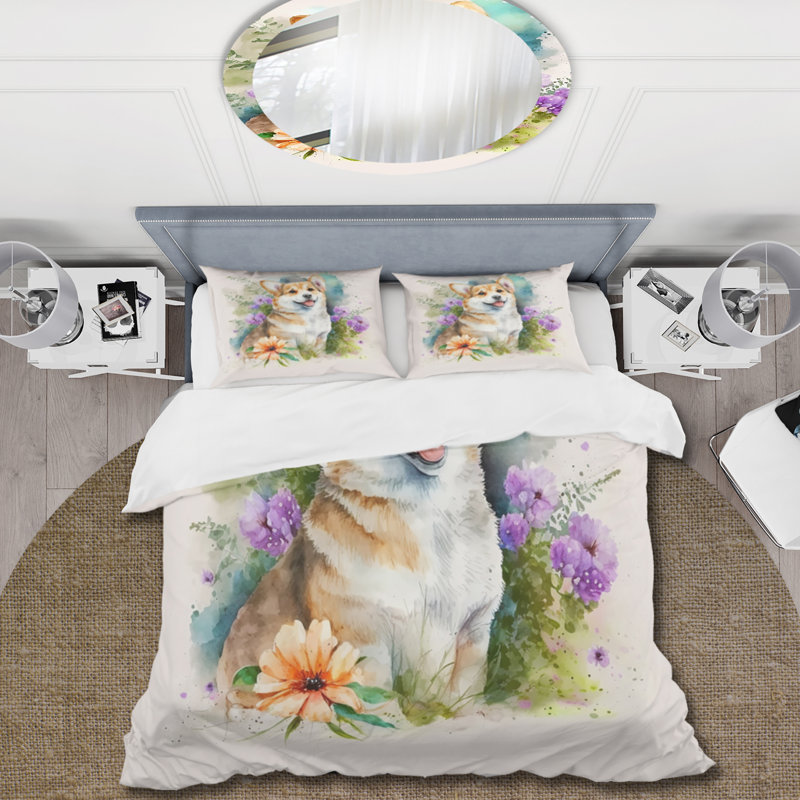 Ensemble de housse de couette en microfibre / polyester Cute Little Corgi Dog Bedding