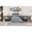 Lit simple en bois avec tête de lit avec prises de courant, lit extensible avec lit gigogne simple avec trois tiroirs de rangement, gris