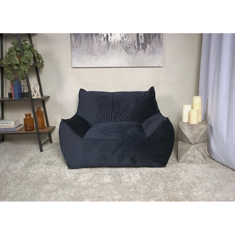 Fauteuil à billes en velours avec accoudoirs, Velours bleu