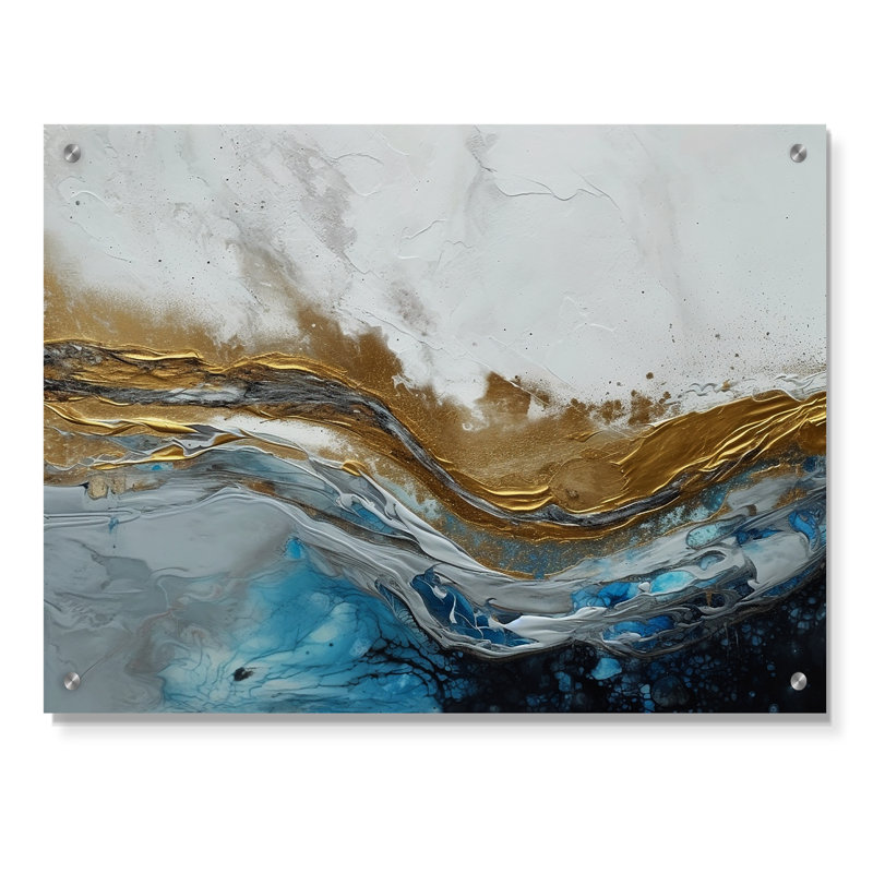 Grey Gold Modern Abstract Contemporary IV - Abstract Marble Acrylic Wall Art For Living Room, 16" H x 32" W