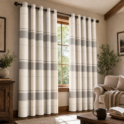 2Pcs rideaux bloquant le soleil à carreaux gris et or, style classique, dessus à œillets de style campagnard moderne imprimé à la maison, décoration de chambre à coucher pour le salon