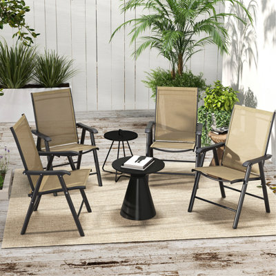 4 chaises de patio pliantes, chaises d'extérieur empilables. Pour un meilleur confort. Léger, pelouse portative, camping, salle à manger, plage. Structure en métal, chaises sans assemblage 4 pièces, avec. Assemblage, brun mélangé