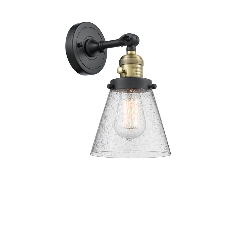 Cone 1 Light Sconce, 60 Watt Vintage Incandescent Bulb, Seedy, Black Antique Brass