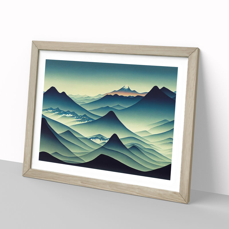 Serene Japanese Mountains - Framed Print, 46cm H x 64cm W x 2cm D, Oak