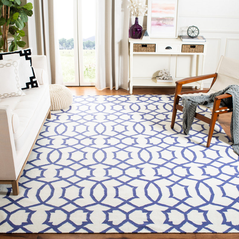 Amelah Hand Woven Flat Weave Wool Geometric Rug, Rectangle 5' x 8'