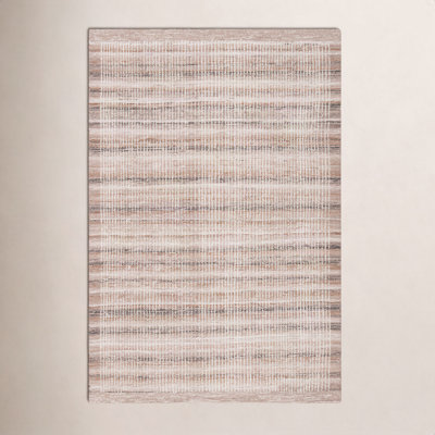 Ivory Light Brown Hand-Tufted Striped Wool Rug