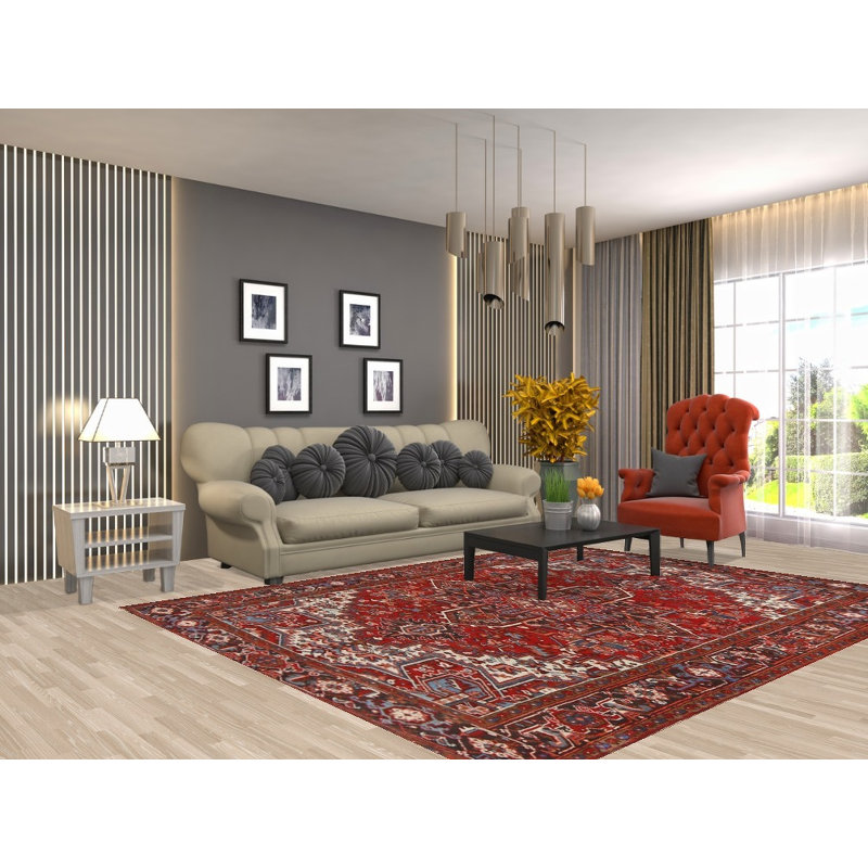 Tapis traditionnel géométrique rouge 7 x 9