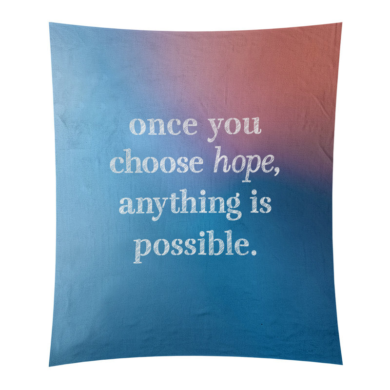 Tapisserie de polyester, citation en polyester, citation de l’espoir, H 27,5 po x l 37,5 po, Bleu / rose