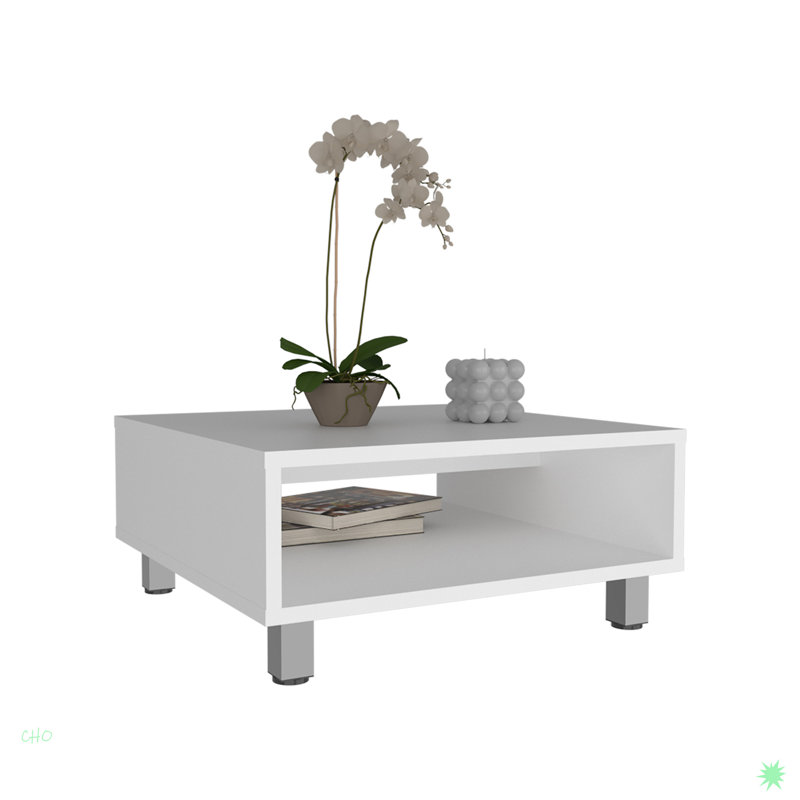 Minimalistic Square Coffe Table With Open Storage, White