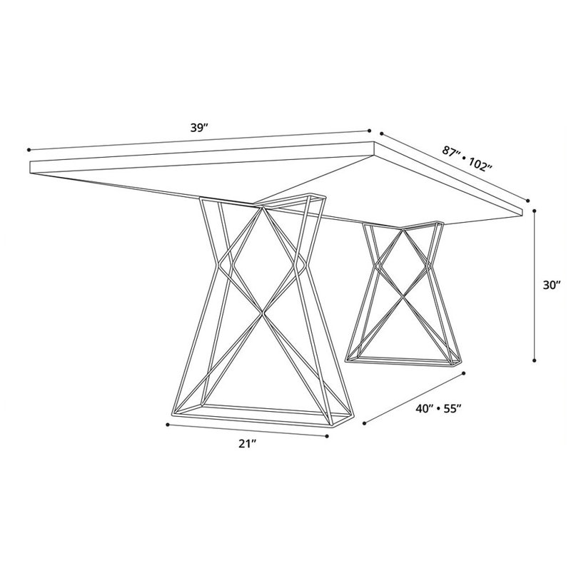 Gawen Dining Table, 39" W x 87" L, Glossy White/ White