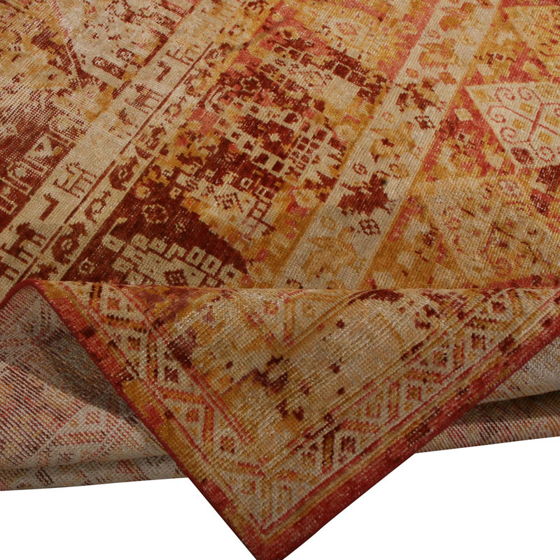 Rug & Kilim's Homage Geometric Beige Red And Gold Wool Custom Rug, Rectangle 10' x 14'
