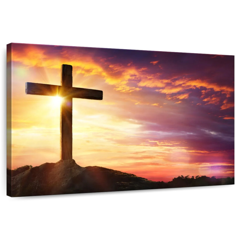 Adella Sunset With Cross, 8" H x 12" W