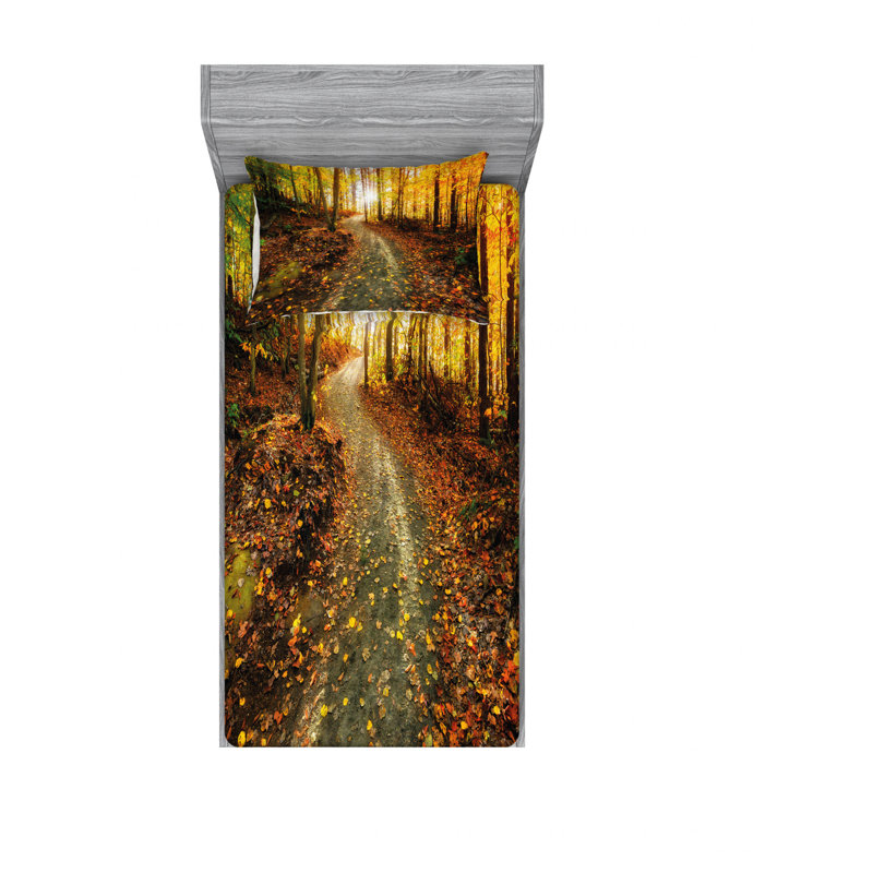 Ensemble de draps inspirant «Early Morning View in the Woods», Ensemble de draps pour lit simple avec drap-housse