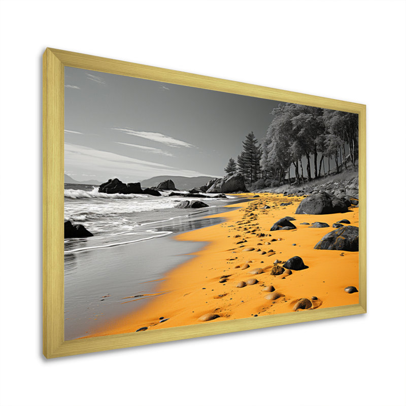 Plage de sable jaune - imprimé, H 30 po x l 40 po x P 1,5 po, Encadrement doré