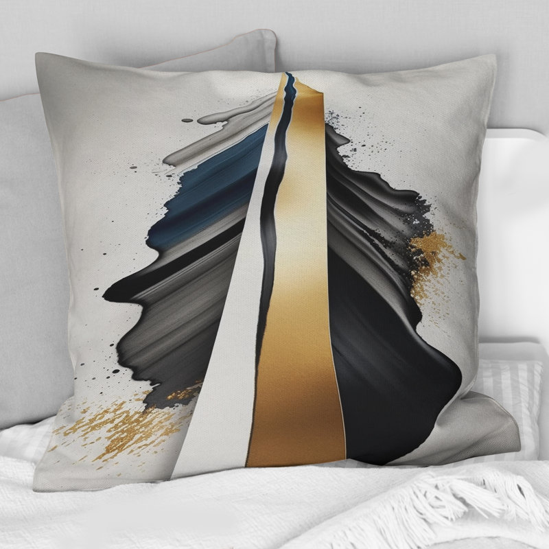 Coussin décoratif noir et doré Cubic Expression VII - Abstract Cubism