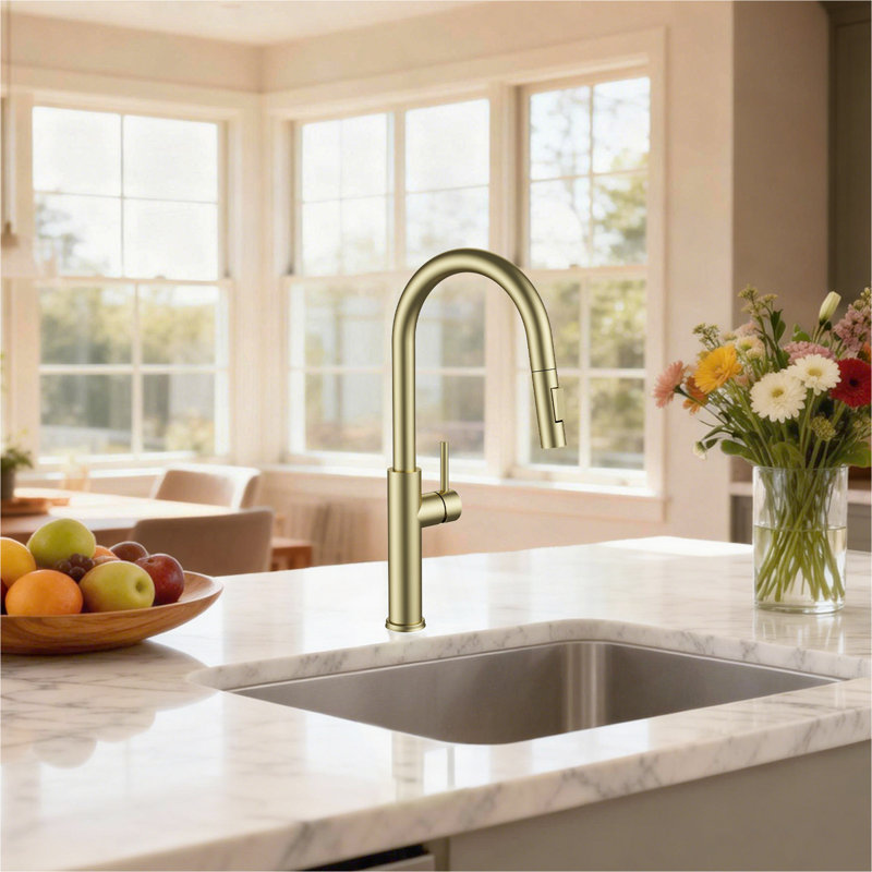 Robinet de cuisine avec douchette extractible, Brushed Gold