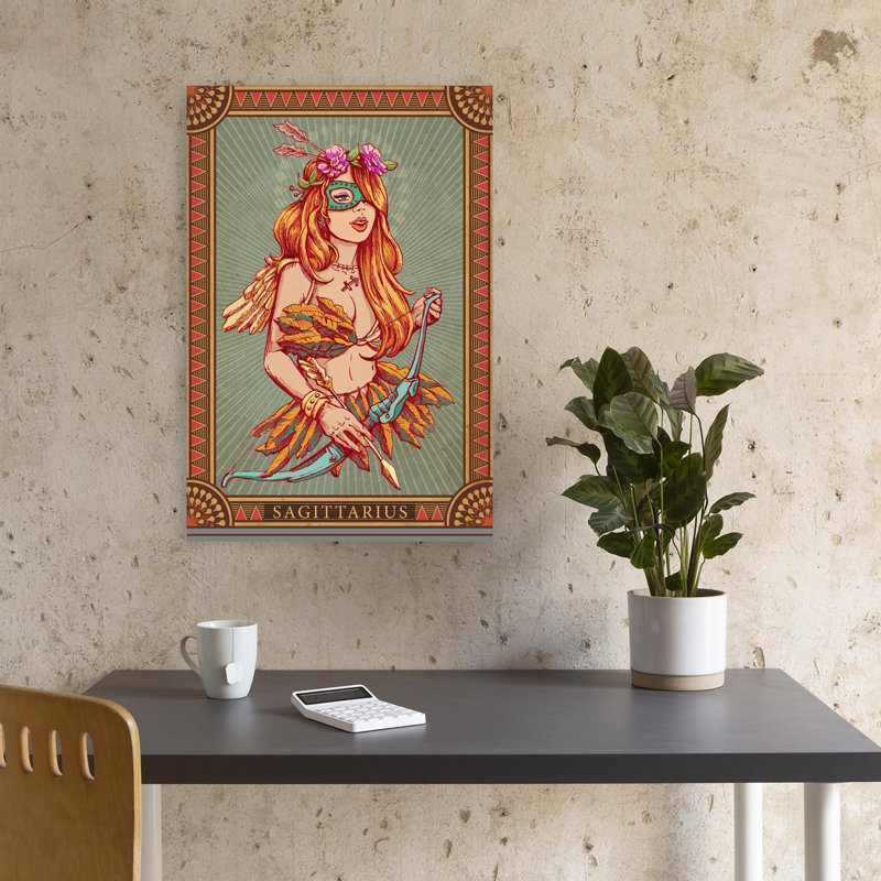 Affiche murale abstraite rétro vintage représentant une femme du zodiaque Sagittaire, H 18 po x l 12 po