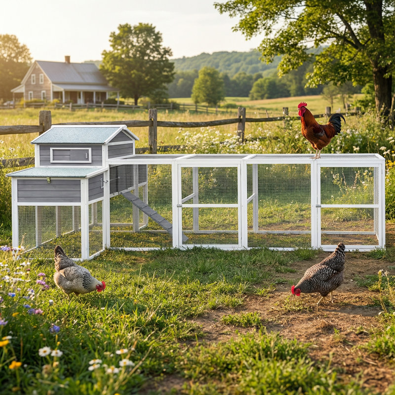 Poulailler très grand 150 po - poulailler d'extérieur en bois avec fil de métal noir antirouille, 2 boîtes de nidification, 5 perchoirs pour la volaille, cage à poulet sécurisée et durable