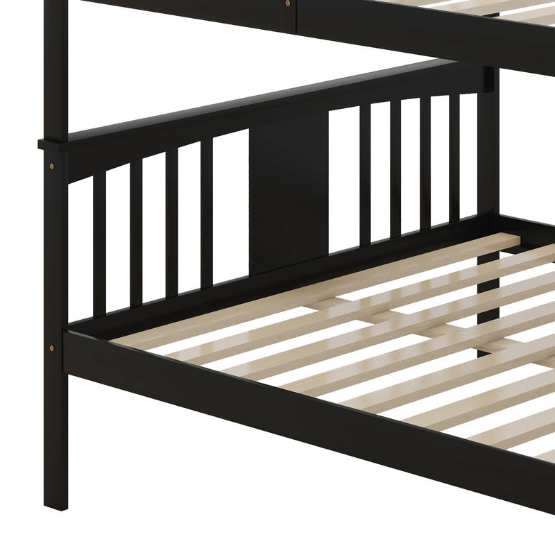 Full Over Full Bunk Bed With Ladder For Bedroom, Convertible To 2 Platform Bedframe, Guest Room Furniture, Espresso