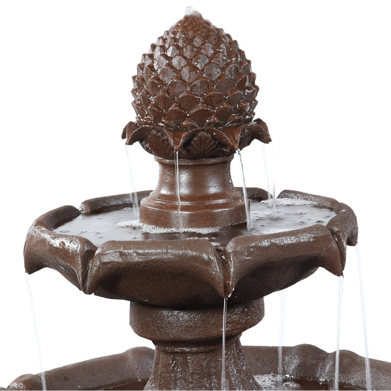 Kirt Resin Pineapple Traditional 2-Tier Solar Fountain with Battery Backup - Rust, Rust
