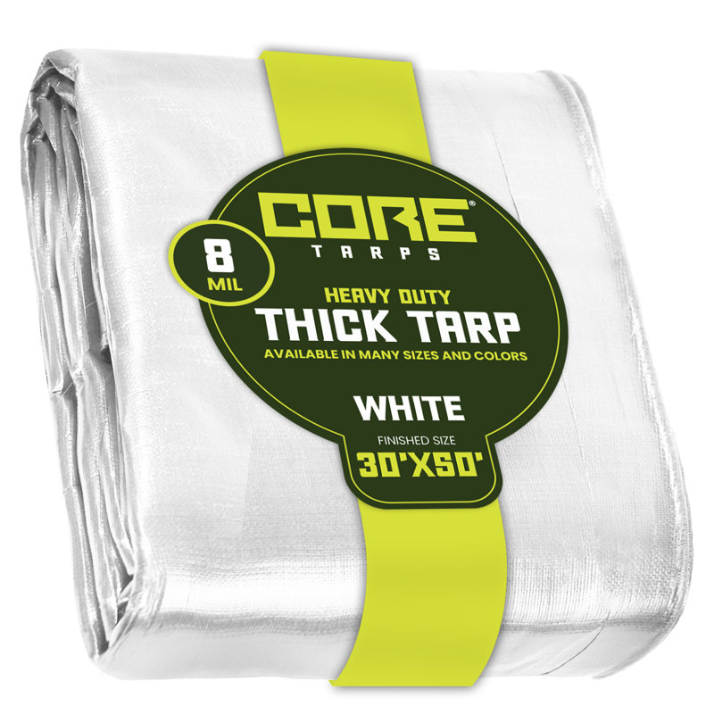 Bâche en polyéthylène robuste de 8 mil, imperméable, résistante aux rayons UV, Blanc, 30 pi x 50 pi