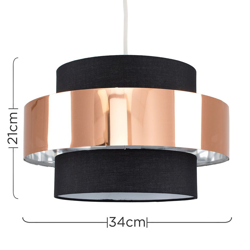 Matildo 21cm H Cotton Drum Pendant Shade ( Clip On ), Black/Copper, No