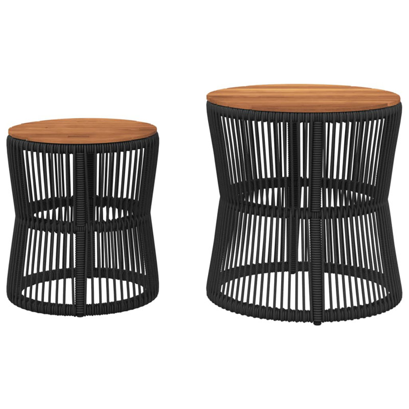 Bay Isle Home™ Patio Side Tables 2 Pcs With Wooden Top Poly Rattan, Black