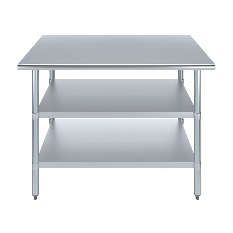 Table de travail en acier inoxydable avec deux tablettes, H 35 po x l 48 po x P 30 po